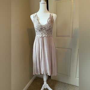Elegant Lace Mini Dress in Taupe